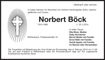 Traueranzeige von Norbert Böck von Pegnitz-Zeitung